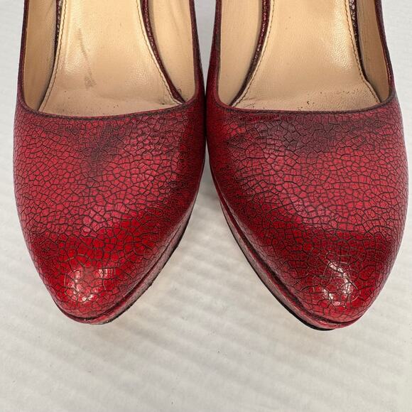 Prada Vtg Textured Red Black Leather Pumps Sz 39 Luxury Designer Chic Classic - Picture 4 of 11